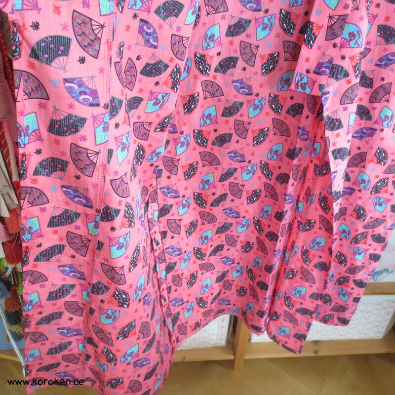 Juban / Yukata Baumwoll Kimono, Fächer auf pink, NEU