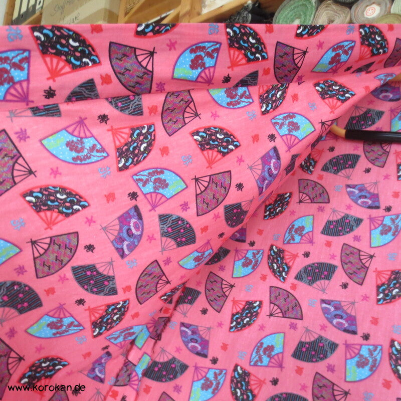 Juban / Yukata Baumwoll Kimono, Fächer auf pink, NEU