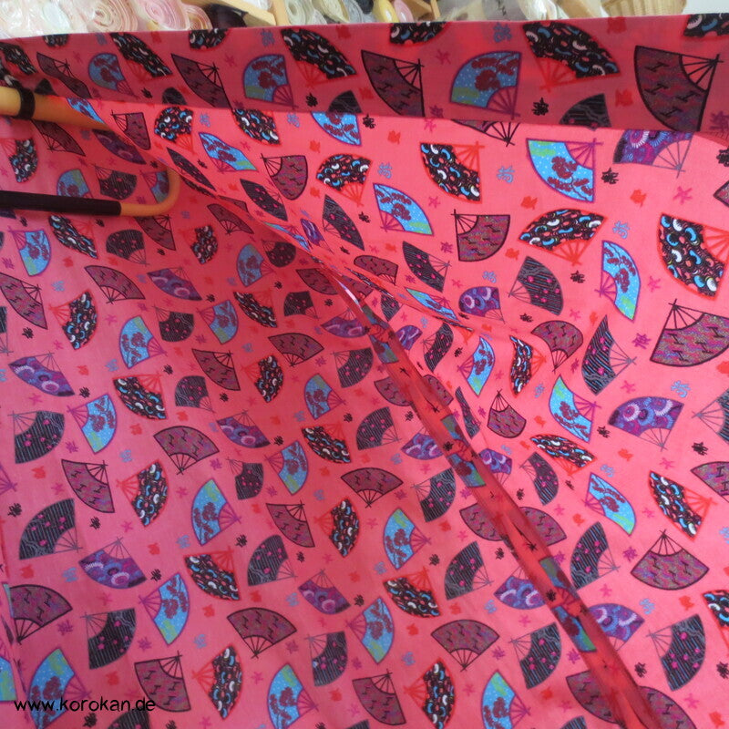 Juban / Yukata Baumwoll Kimono, Fächer auf pink, NEU