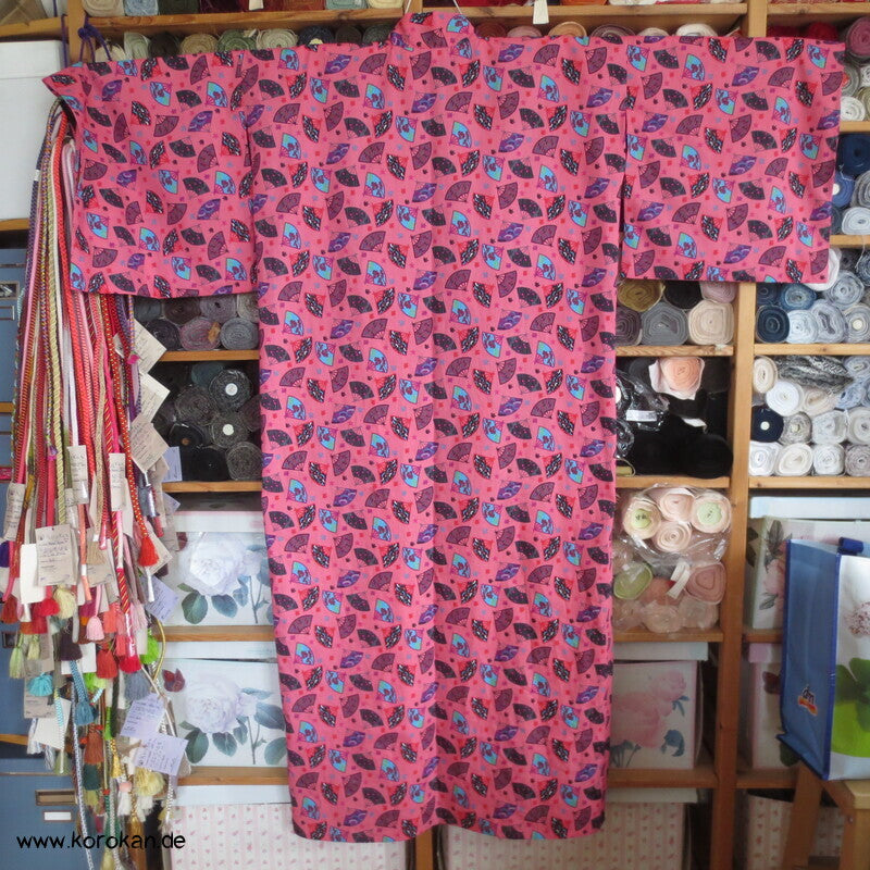 Juban / Yukata Baumwoll Kimono, Fächer auf pink, NEU