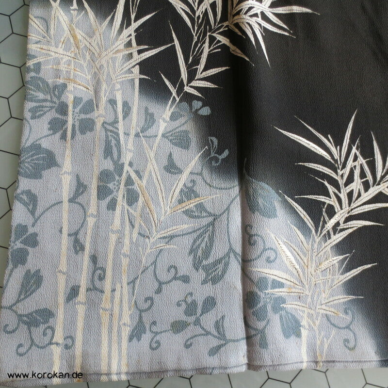 symmetrisches Bambusmuster antiker Seidencrepe Tomesode Kimono