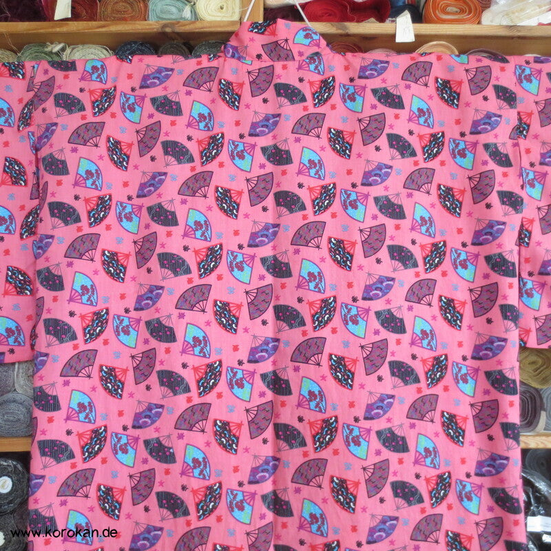 Juban / Yukata Baumwoll Kimono, Fächer auf pink, NEU