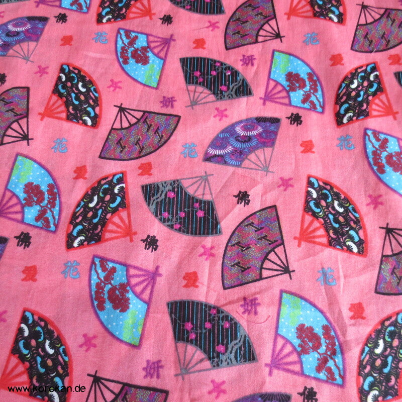 Juban / Yukata Baumwoll Kimono, Fächer auf pink, NEU