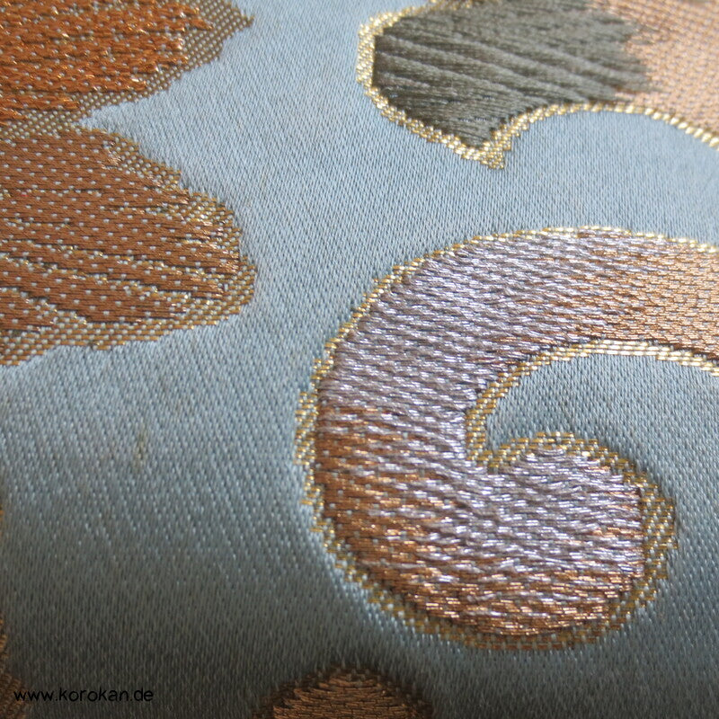 Fukuro Obi Kimonogürtel Seidenbrokat Blüten in blassjadeblau