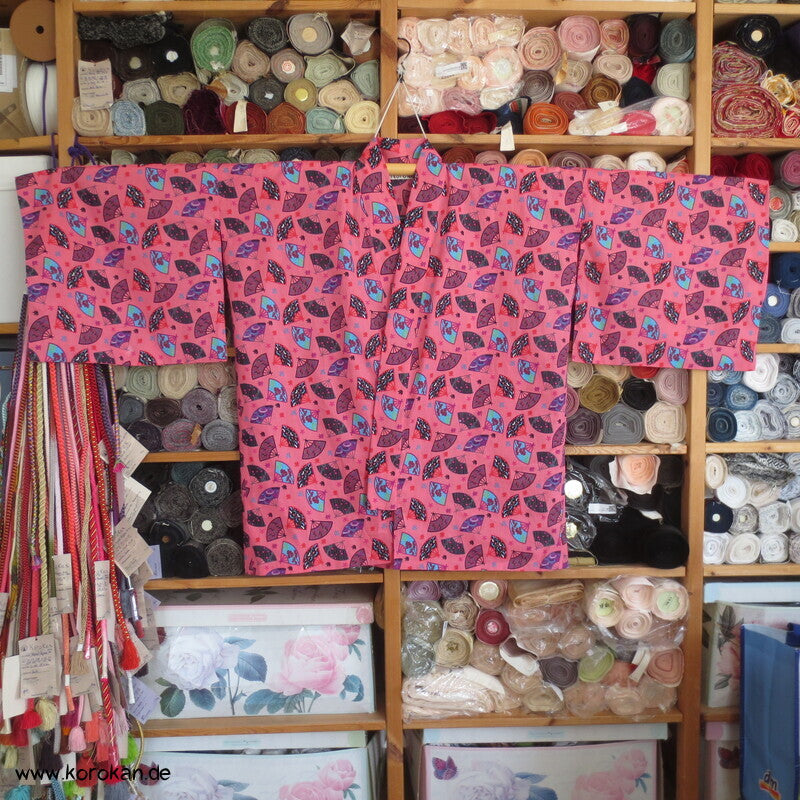 Juban / Yukata Baumwoll Kimono, Fächer auf pink, NEU