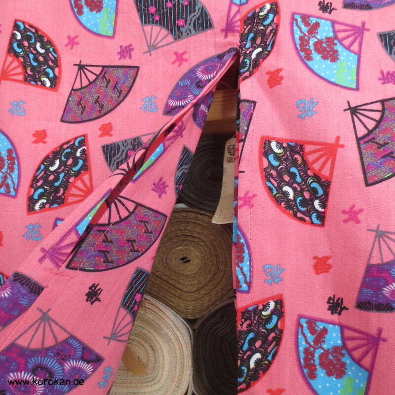 Juban / Yukata Baumwoll Kimono, Fächer auf pink, NEU