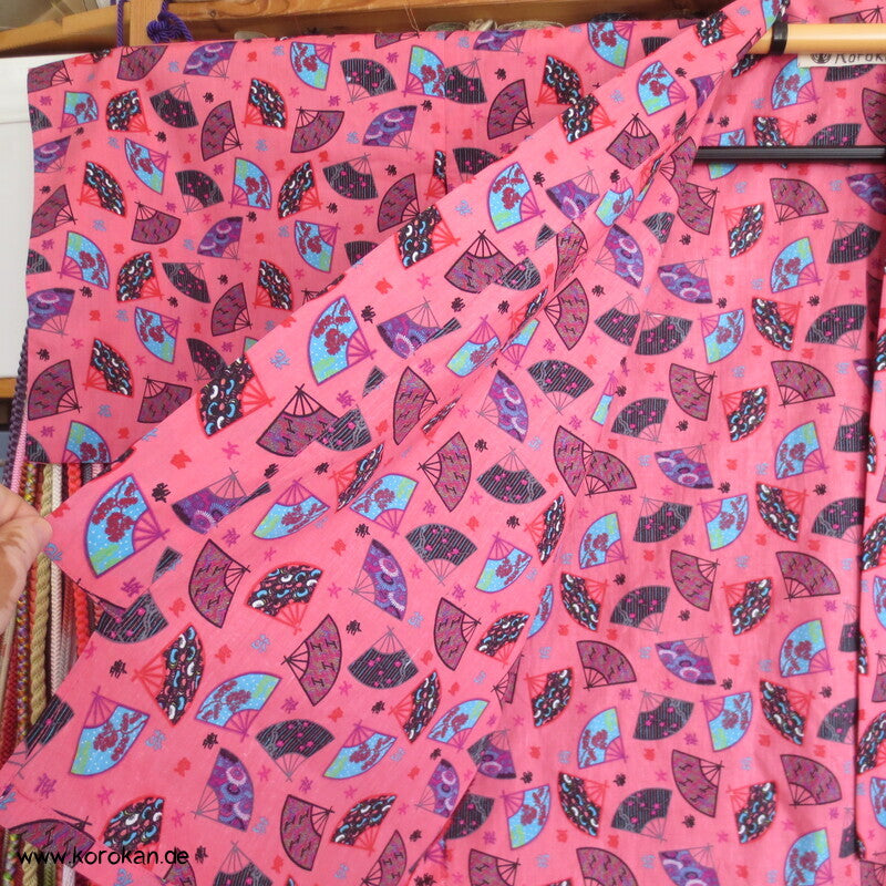 Juban / Yukata Baumwoll Kimono, Fächer auf pink, NEU