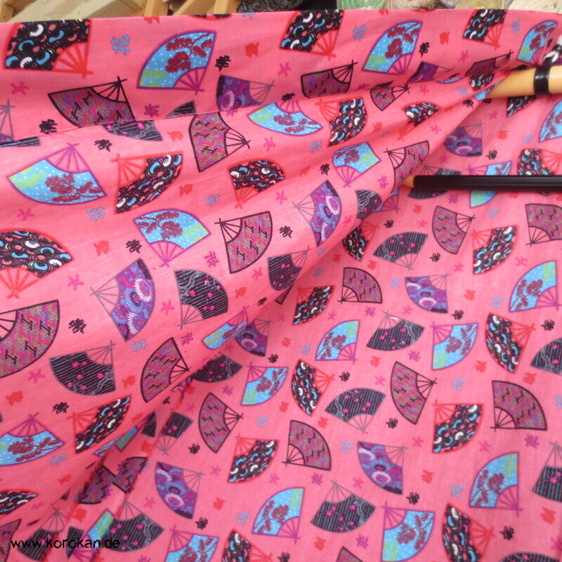 Juban / Yukata Baumwoll Kimono, Fächer auf pink, NEU