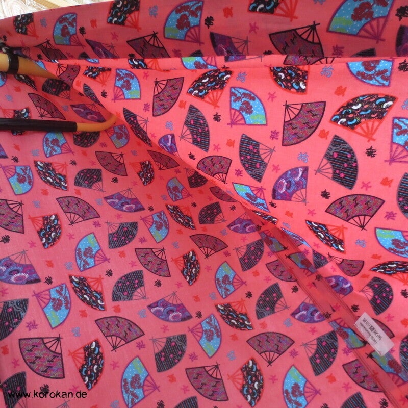 Juban / Yukata Baumwoll Kimono, Fächer auf pink, NEU
