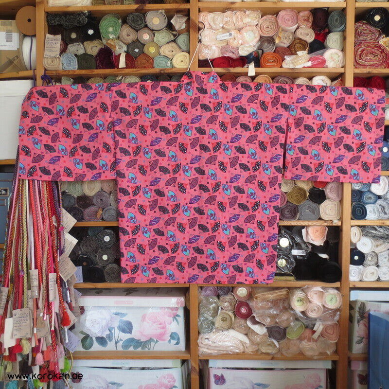 Juban / Yukata Baumwoll Kimono, Fächer auf pink, NEU