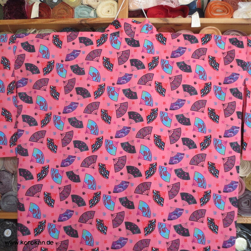Juban / Yukata Baumwoll Kimono, Fächer auf pink, NEU