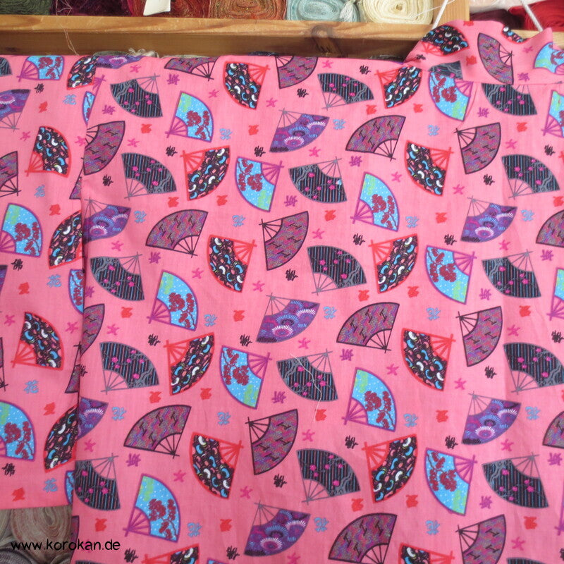 Juban / Yukata Baumwoll Kimono, Fächer auf pink, NEU