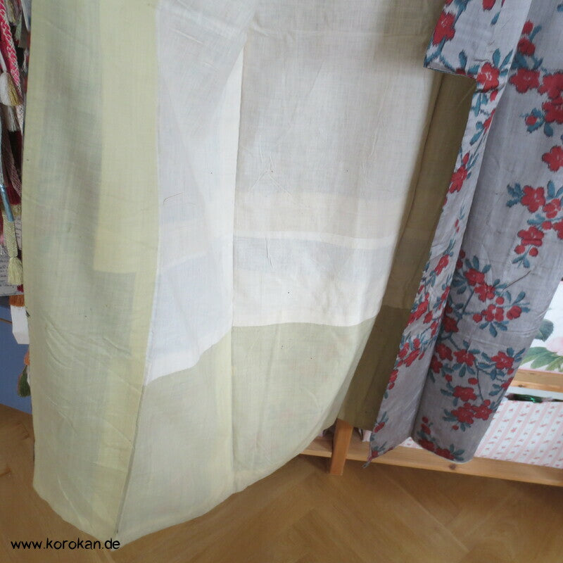 Japan Art Deco Ume Zweige auf blaugrau Meisen Seiden Kimono, nur Material