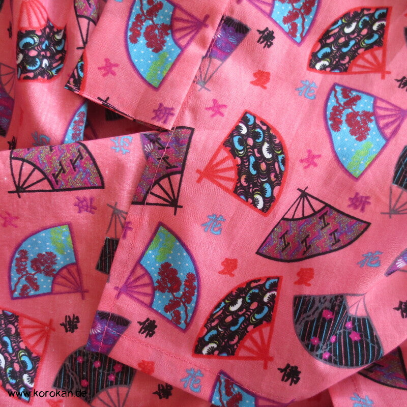 Juban / Yukata Baumwoll Kimono, Fächer auf pink, NEU