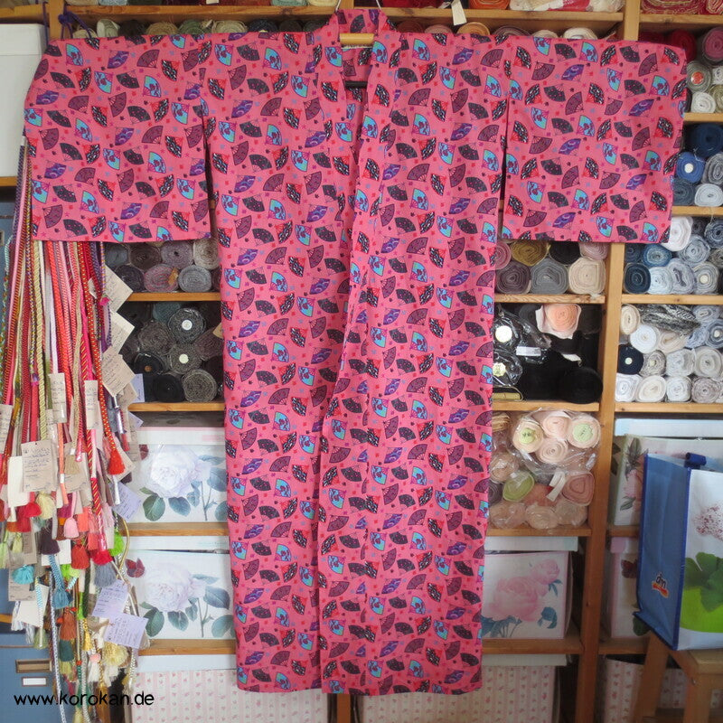Juban / Yukata Baumwoll Kimono, Fächer auf pink, NEU