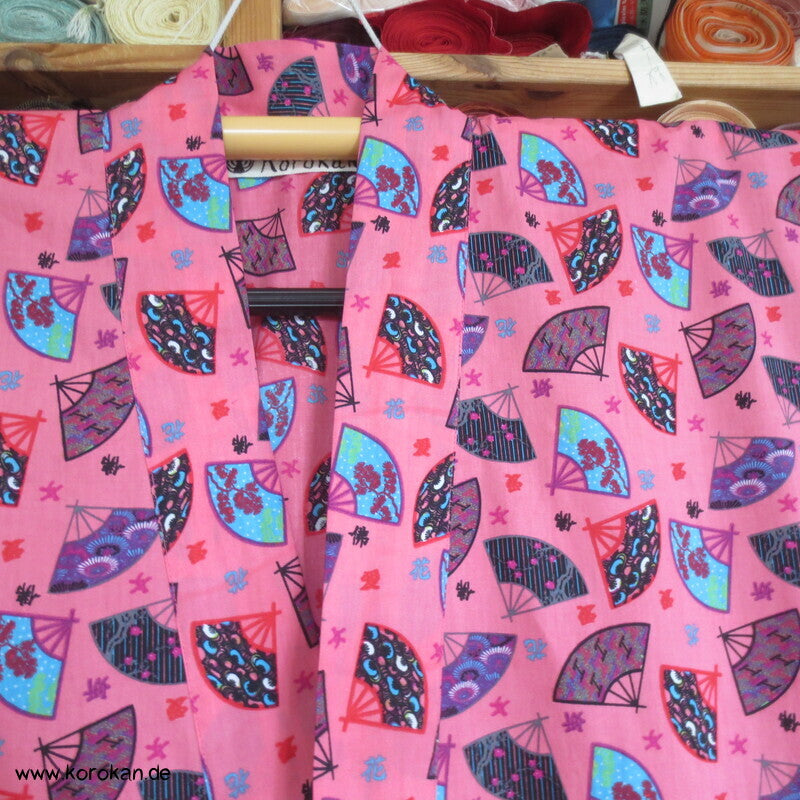 Juban / Yukata Baumwoll Kimono, Fächer auf pink, NEU