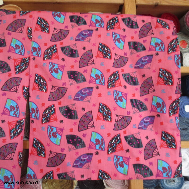 Juban / Yukata Baumwoll Kimono, Fächer auf pink, NEU