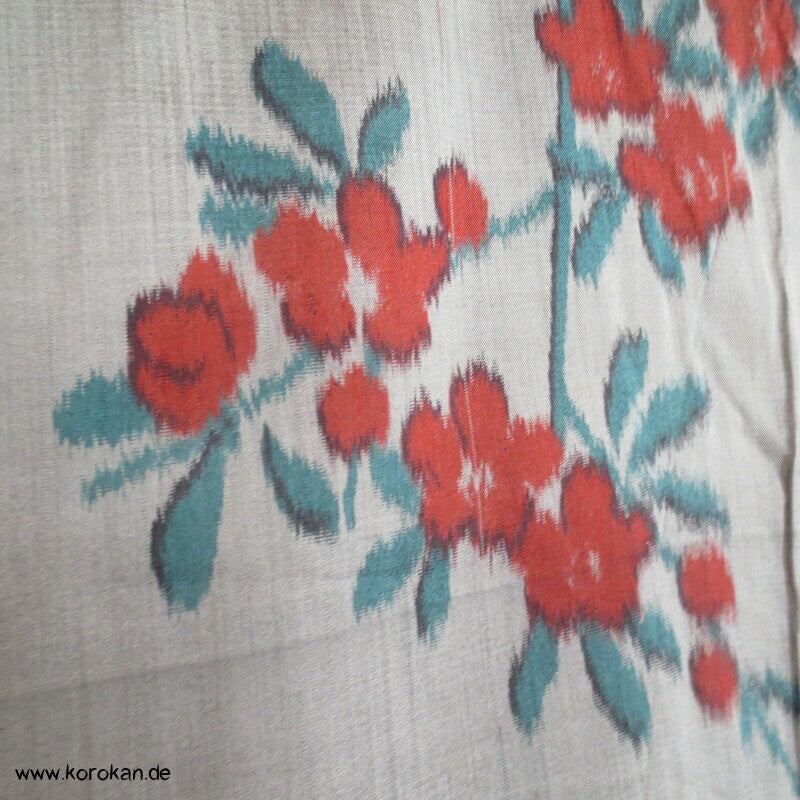 Japan Art Deco Ume Zweige auf blaugrau Meisen Seiden Kimono, nur Material