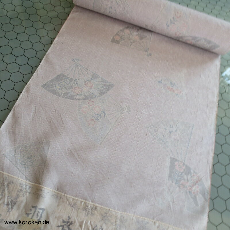 Fächer Kasuri, blasslila Tsumugi Kimono Seide