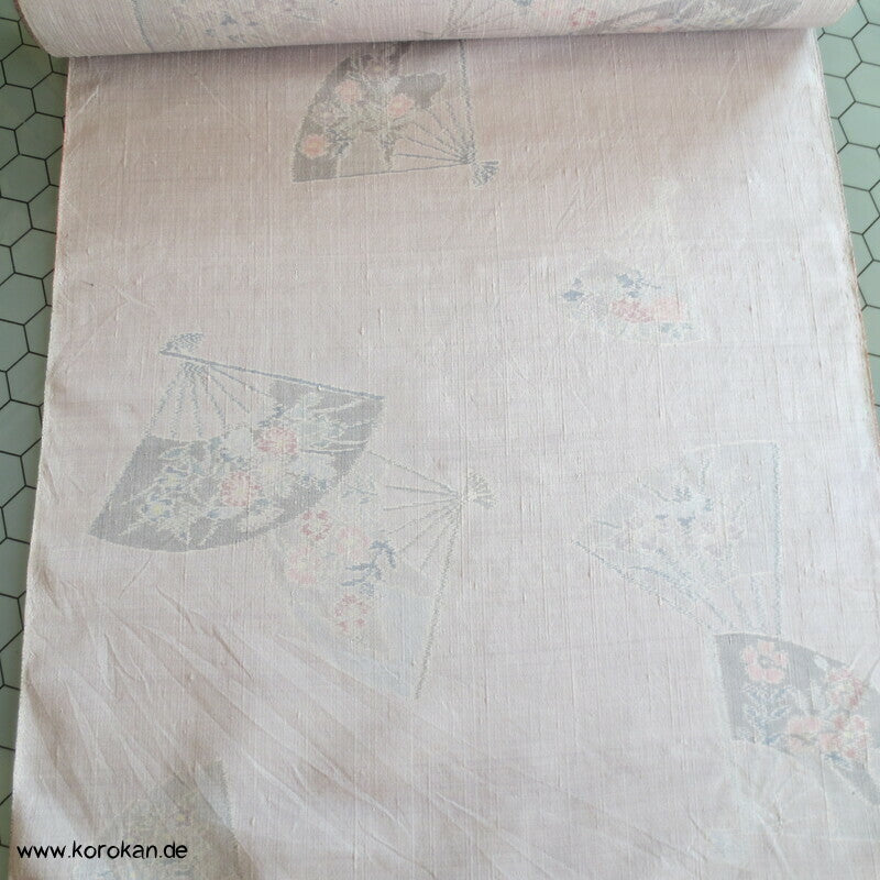 Fächer Kasuri, blasslila Tsumugi Kimono Seide
