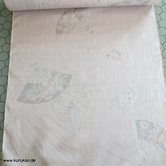 Fächer Kasuri, blasslila Tsumugi Kimono Seide