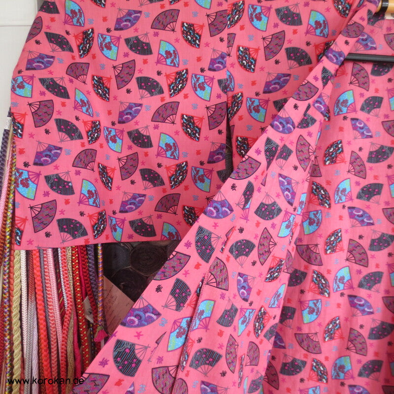 Juban / Yukata Baumwoll Kimono, Fächer auf pink, NEU