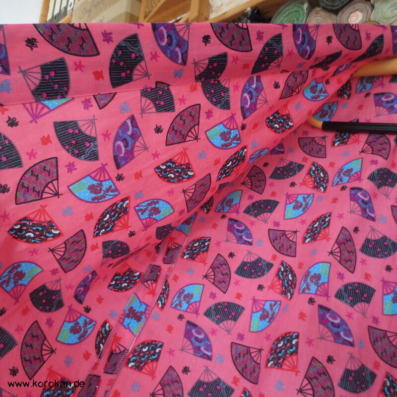 Juban / Yukata Baumwoll Kimono, Fächer auf pink, NEU