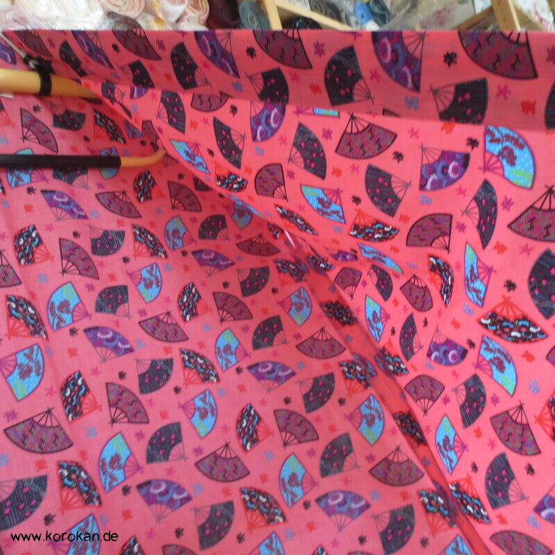 Juban / Yukata Baumwoll Kimono, Fächer auf pink, NEU