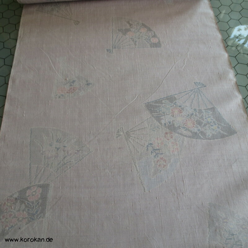 Fächer Kasuri, blasslila Tsumugi Kimono Seide