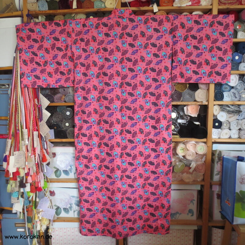 Juban / Yukata Baumwoll Kimono, Fächer auf pink, NEU
