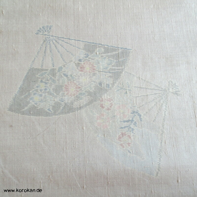 Fächer Kasuri, blasslila Tsumugi Kimono Seide