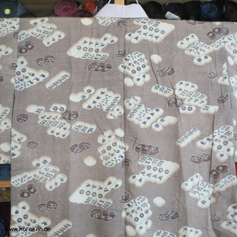 Männer Juban Unter Kimono mit Mah Jong Spielsteinen Honan Seide