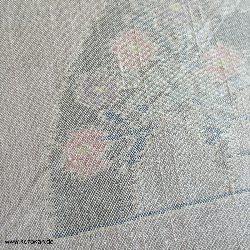 Fächer Kasuri, blasslila Tsumugi Kimono Seide