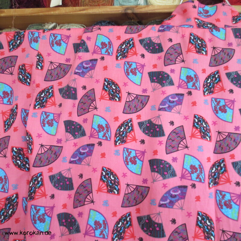 Juban / Yukata Baumwoll Kimono, Fächer auf pink, NEU