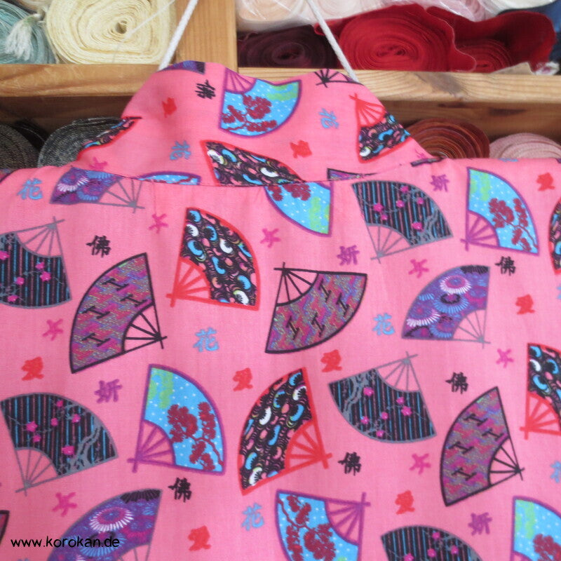 Juban / Yukata Baumwoll Kimono, Fächer auf pink, NEU
