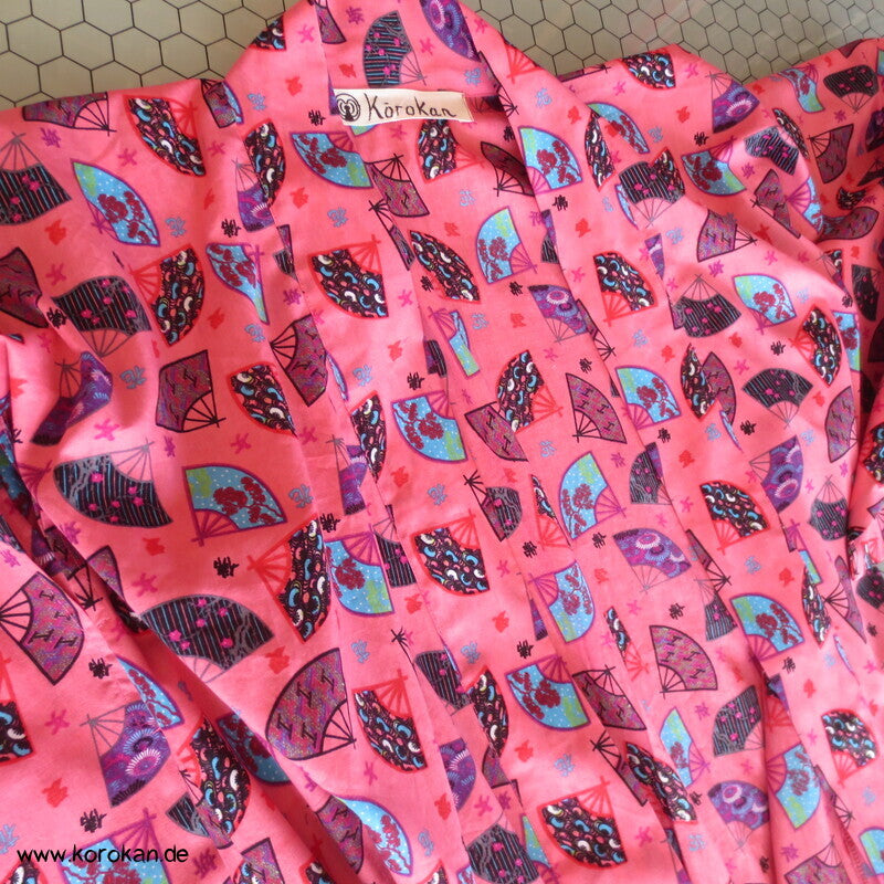 Juban / Yukata Baumwoll Kimono, Fächer auf pink, NEU