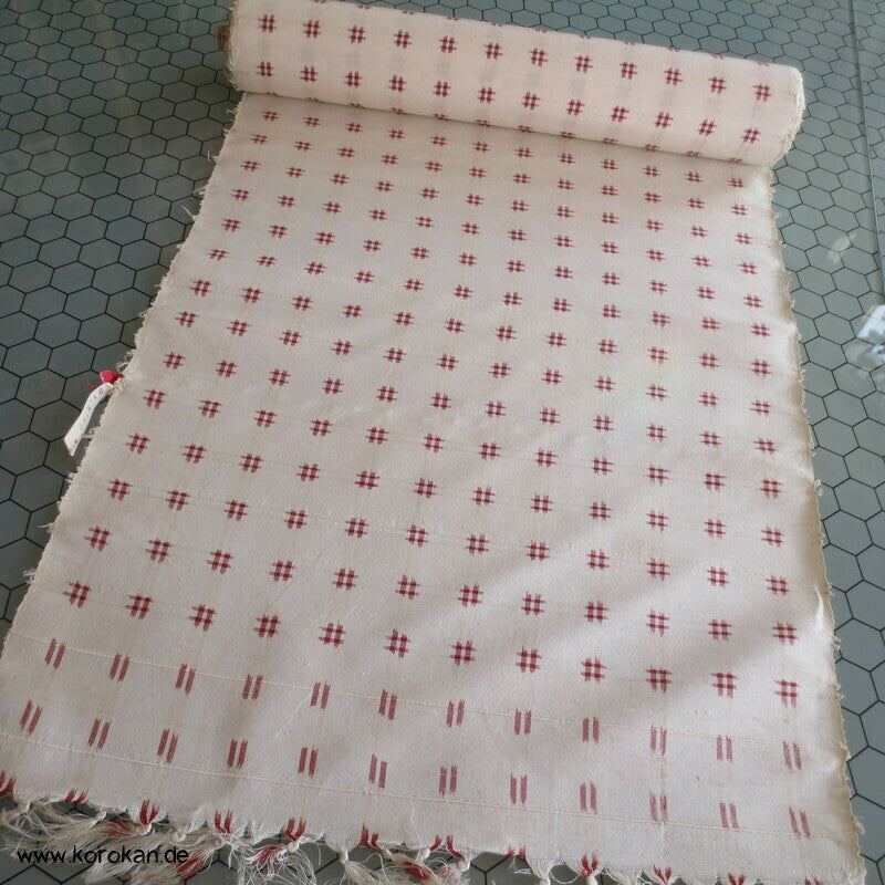 Igeta Kasuri rostrot, natur Tsumugi Kimono Seide