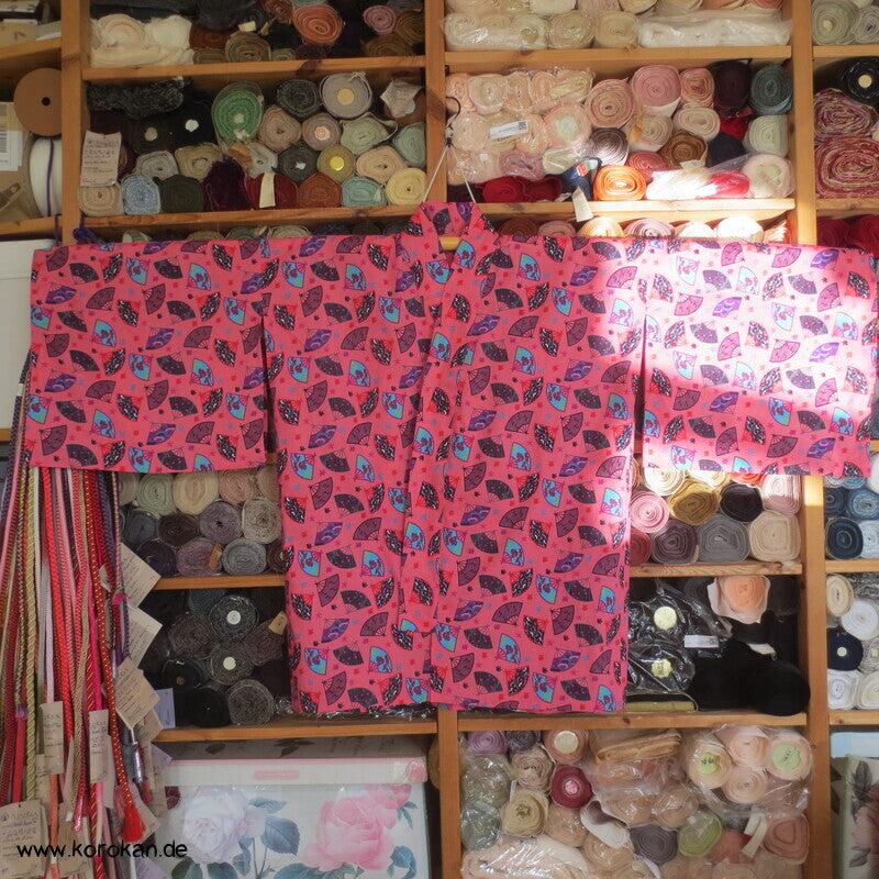 Juban / Yukata Baumwoll Kimono, Fächer auf pink, NEU