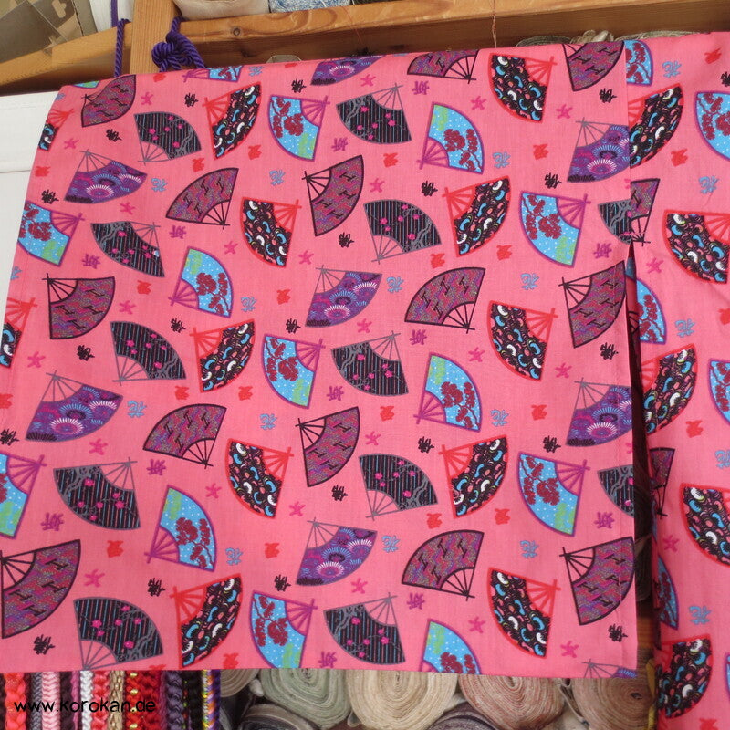 Juban / Yukata Baumwoll Kimono, Fächer auf pink, NEU