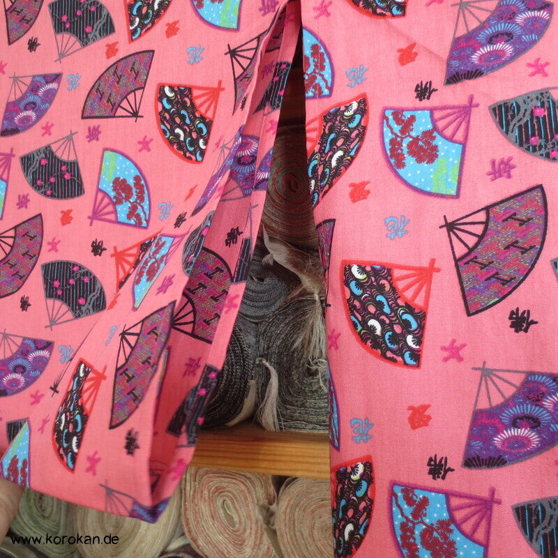 Juban / Yukata Baumwoll Kimono, Fächer auf pink, NEU