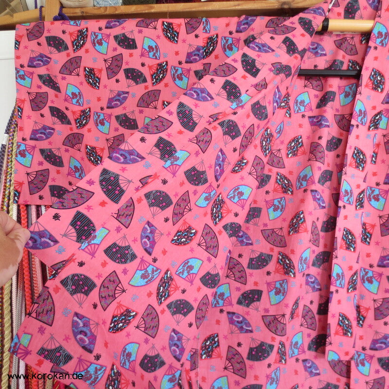 Juban / Yukata Baumwoll Kimono, Fächer auf pink, NEU