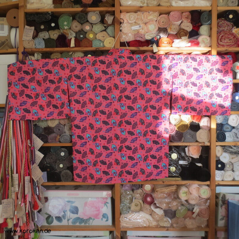 Juban / Yukata Baumwoll Kimono, Fächer auf pink, NEU