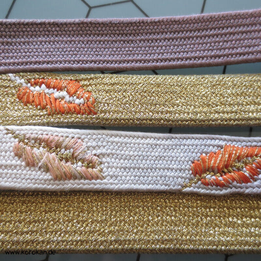 Obijime gold flieder rosa mit gestickten Blättern