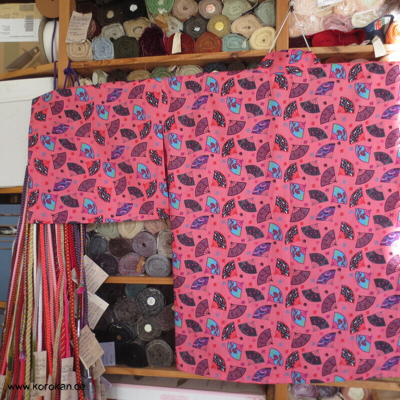 Juban / Yukata Baumwoll Kimono, Fächer auf pink, NEU