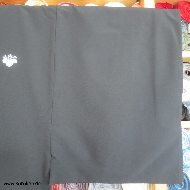 Paulownia Montsuki - schwarzer Synthetik Crepe Kimono