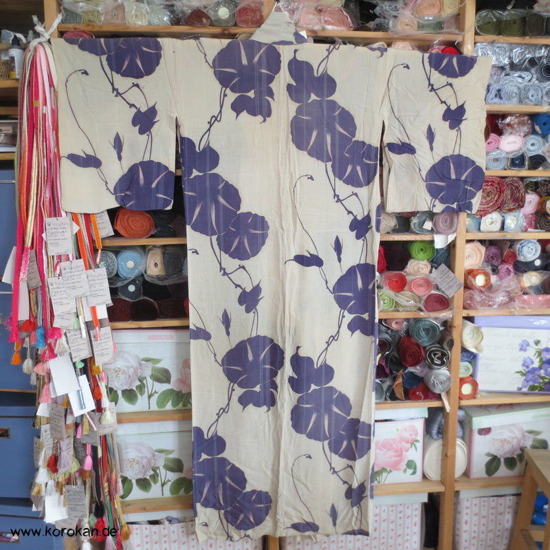 Prachtwinden Hitoe Komon Kimono aus halbtransparenter Sha Seide