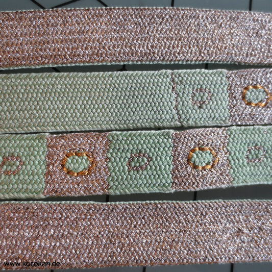 schilf silber, Quadrate mit Punkten Obijime, Seide / Lurex