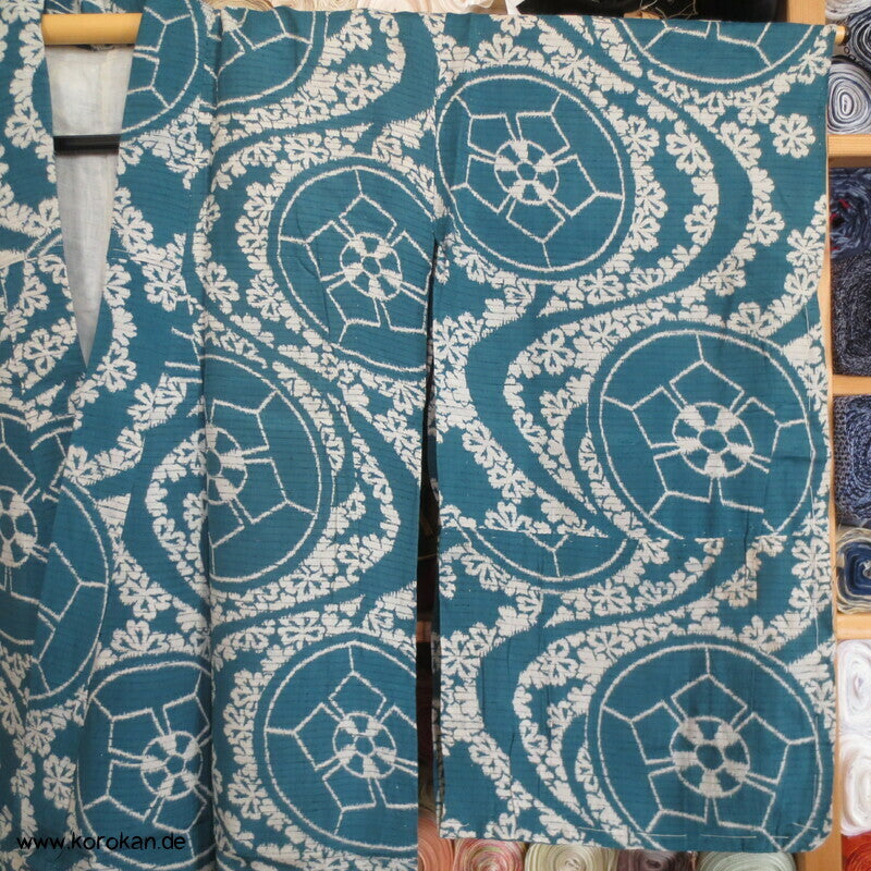 antiker japanischer Genji Guruma, Wellen Rho Seide Hitoe Komon Kimono