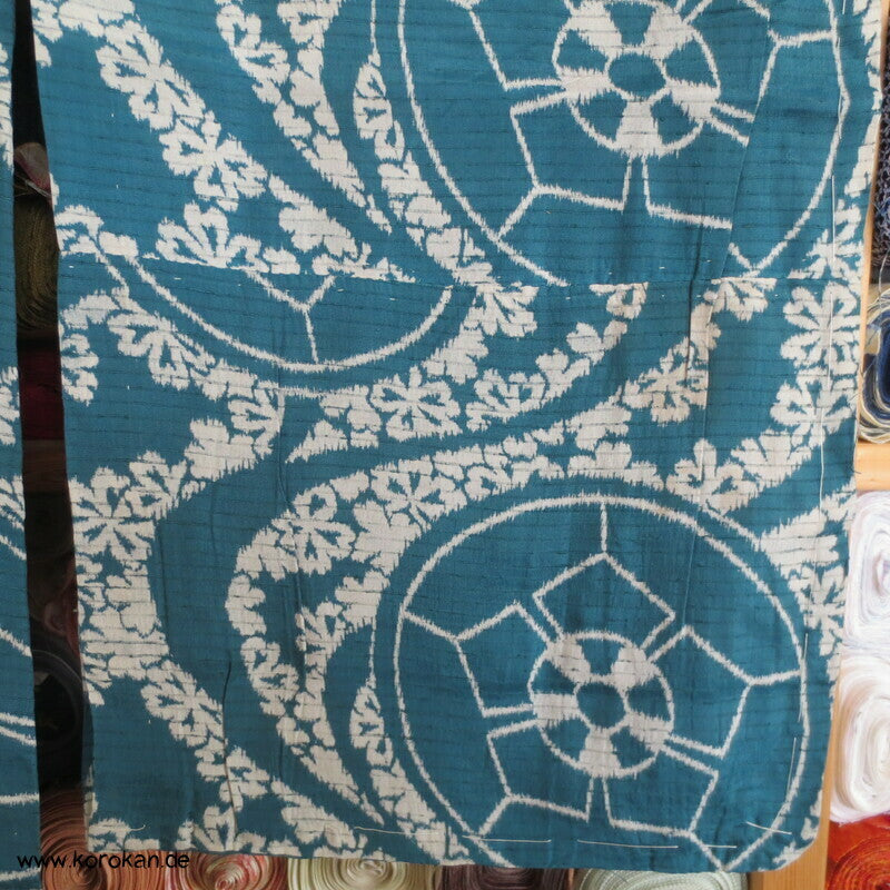 antiker japanischer Genji Guruma, Wellen Rho Seide Hitoe Komon Kimono