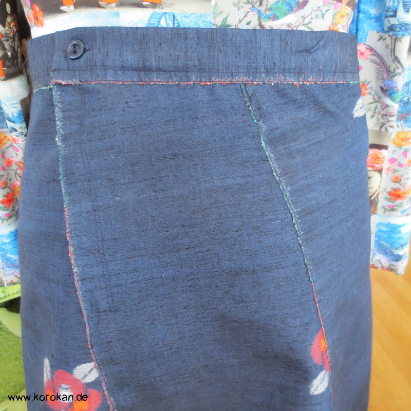 Kimono Tsumugi Seiden Kasuri Blüten 6 Bahnen Rock